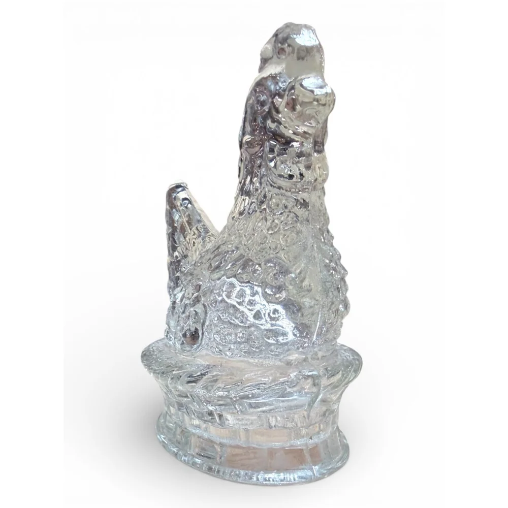 Vintage Clear Glass Hen Figurine — Open Bottom Farmhouse Cottagecore Decor